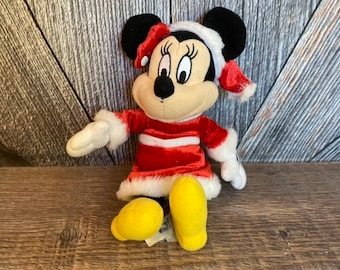 Vintage Minnie Mouse Beanie Babies {Christmas Santa Claus Minnie Mickey 8 in Mini Bean Bag} The Disney Store Exclusive Stuffed Toy