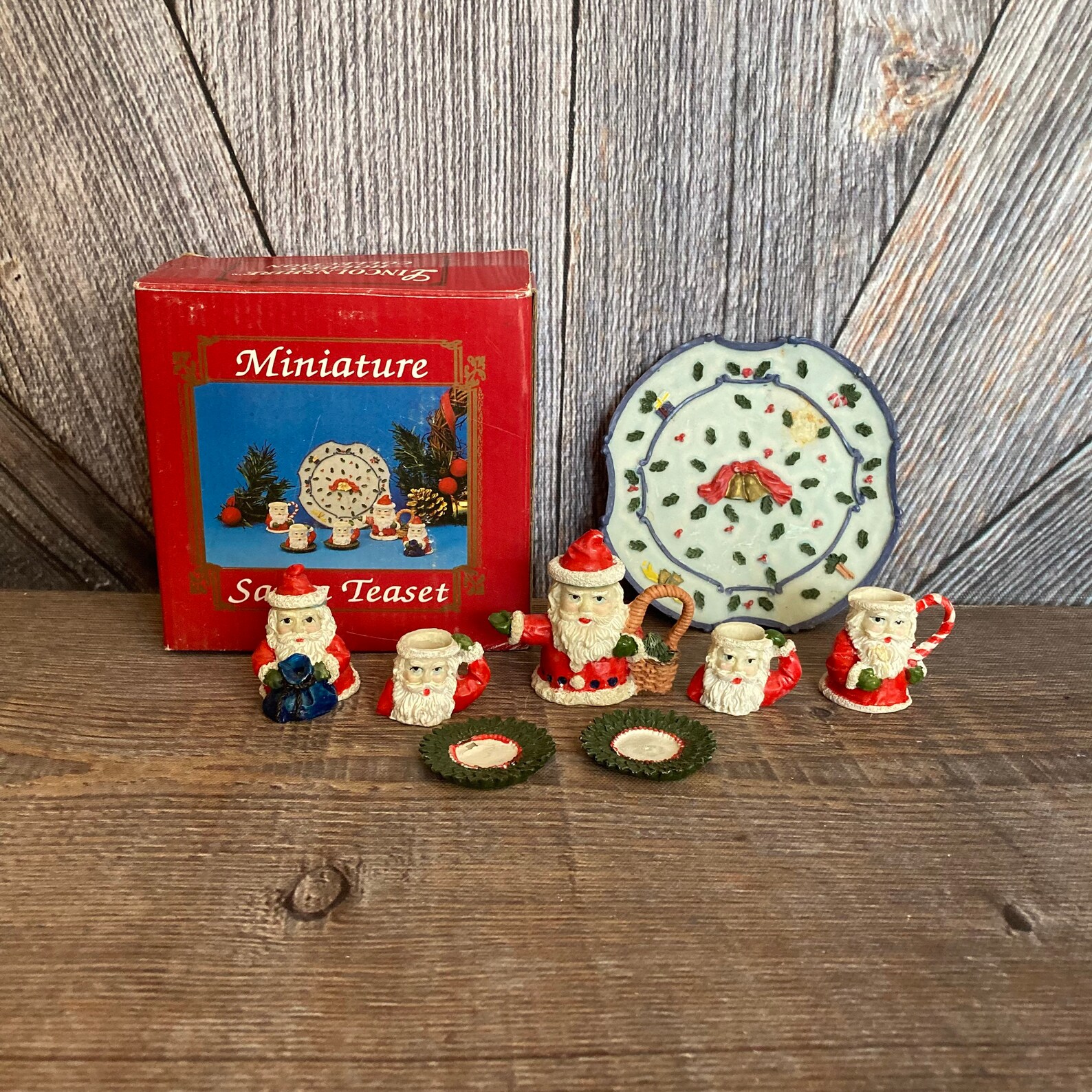 Vintage Christmas Tea Set Miniature Santa Claus Figurines Etsy