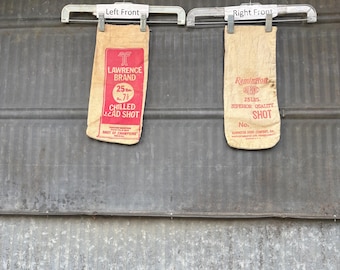 Vintage canvas shot bag Lawrence Chilled Shot and Remington shot sack lot of 2 bags for one total price. Hunter decor.
