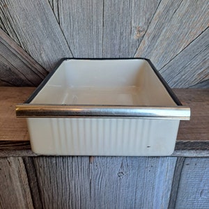 Vintage Refrigerator Drawer Enamel Crisper Drawer Enamelware Rectangular White Office Storage Container Veggies Produce