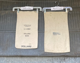 Vintage cloth US Mint Dollar or Bankers Trust of Des Moines Iowa money bag Pick 1 Bags held coins project bag display piece Heavy canvas bag