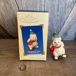 Vintage Snowshoe Taxi Ornament {Hallmark Keepsake Ornament Holiday} Holiday Gift for Teacher Snowball and Tuxedo Polar Bear Snow shoes