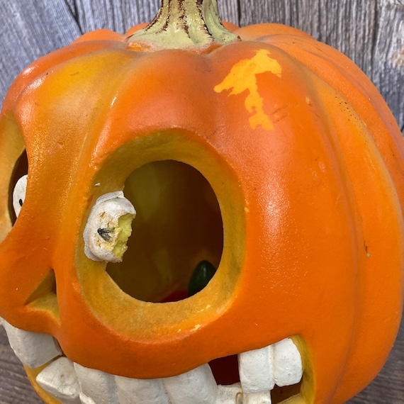 Vintage Halloween Pumpkin Crazy Smile Light Foam … - image 2