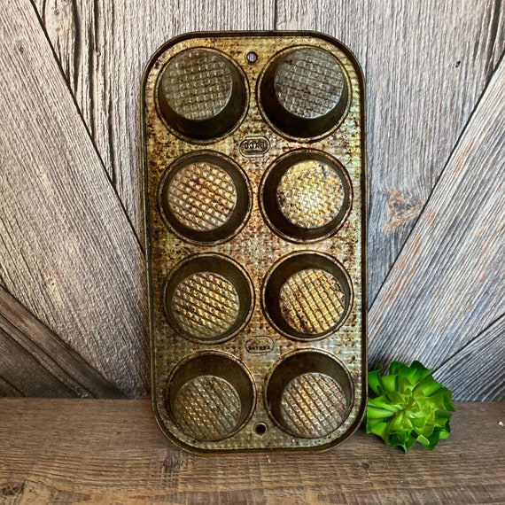 Vintage Muffin Tin Antique Muffin Pan Cupcake Tin Ekco USA 80 or Bake King  pick One Decorative Office Supply Storage Farmhouse Kitchen Tin 