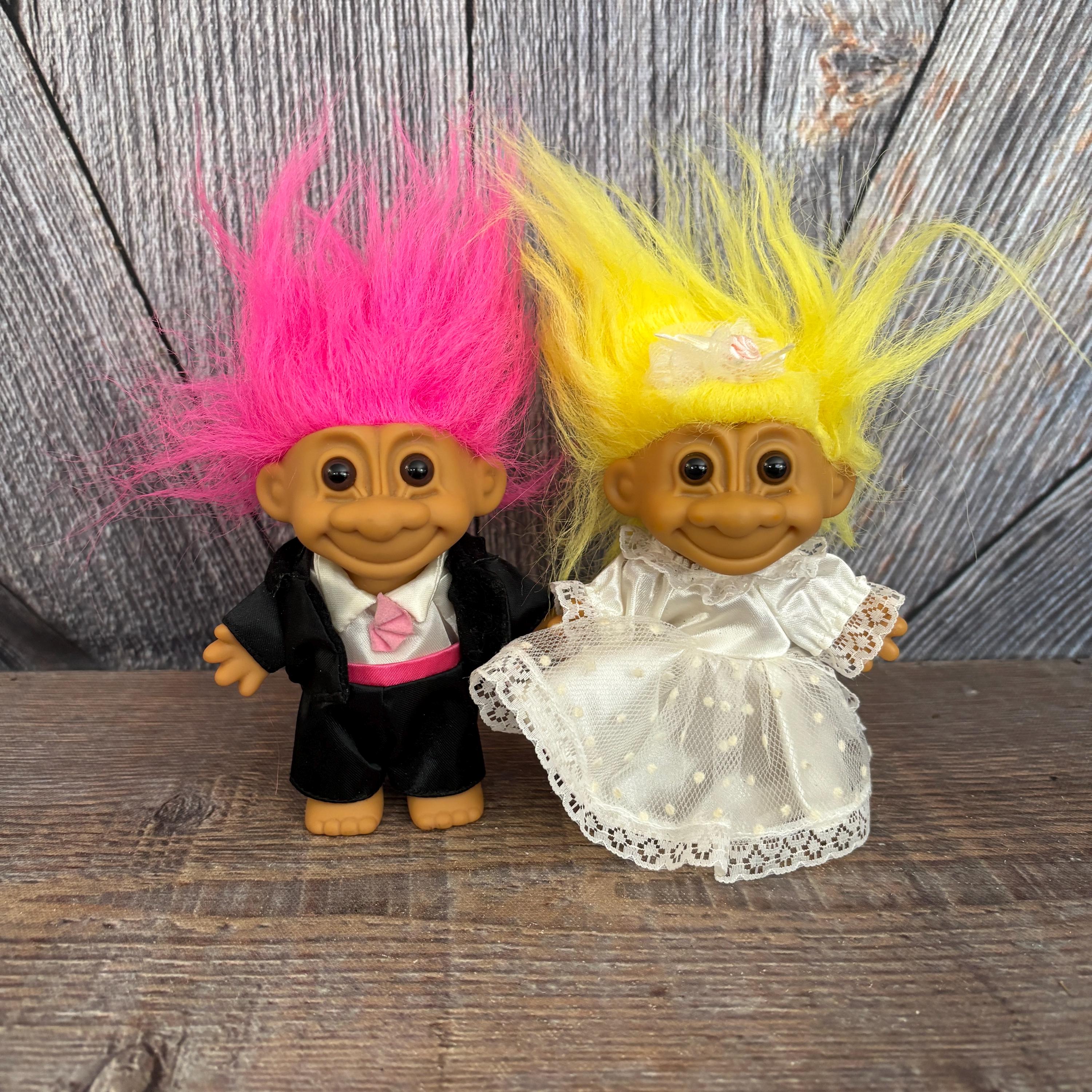 Vintage Troll Bride and Groom {2 Wedding Trolls With Pink Hair 
