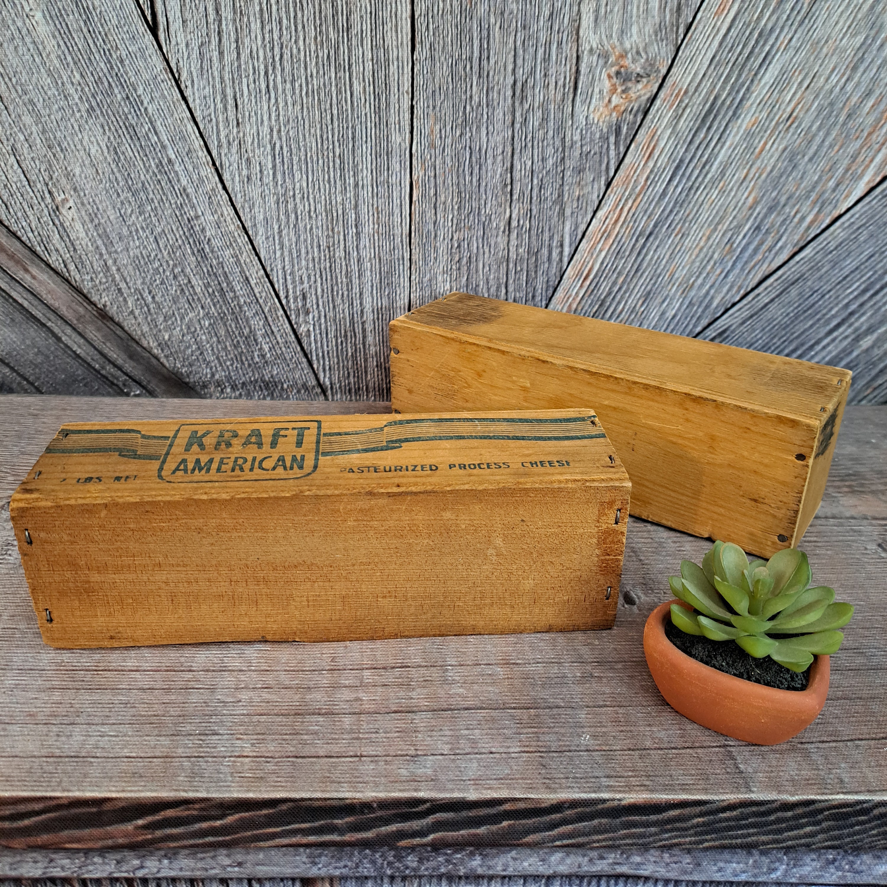 Vintage Wood Cheese Box Kraft American Cheese 2 Lb Box Set of 2 in