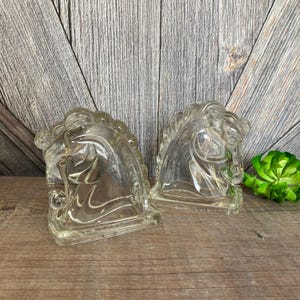 Horse Book Ends {Clear Glass Horse Head statue BookEnds} Horse Shoe horseshoe Horses Book Shelf Ends Equestrian Rider Riding Set