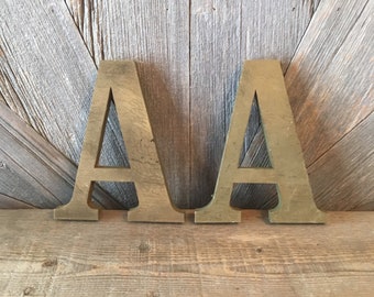 Vintage Wooden Letter A Old Sign Gold Medium Large 8 inch Wood Letter Wall Hanging Wedding Party Decor, Alphabet, HEAVY Monogram Distressed