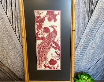 Mid Century 1950's Chinese Copper Relief Couple in Teak Frames