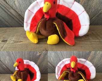 Vintage Turkey Beanie Baby {Thanksgiving Ty Turkey Beanie Babies Gobbles} Thanksgiving Centerpiece Decoration 90s Toy Fall Autumn (NO TAG)