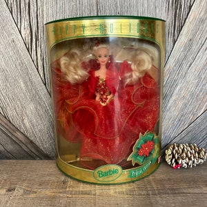 Vintage 1993 Happy Holidays Barbie {Blonde hair Mattel 10824 Special Edition Christmas} Collectible Mattel Barbie in Original Box Complete