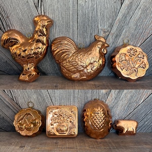 Vintage Jello Molds Copper Metal Farmhouse Decor Wall Hanging