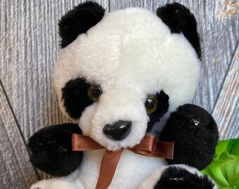 Vintage Panda Bear Plush, Small Teddy Bear Panda, Black and White