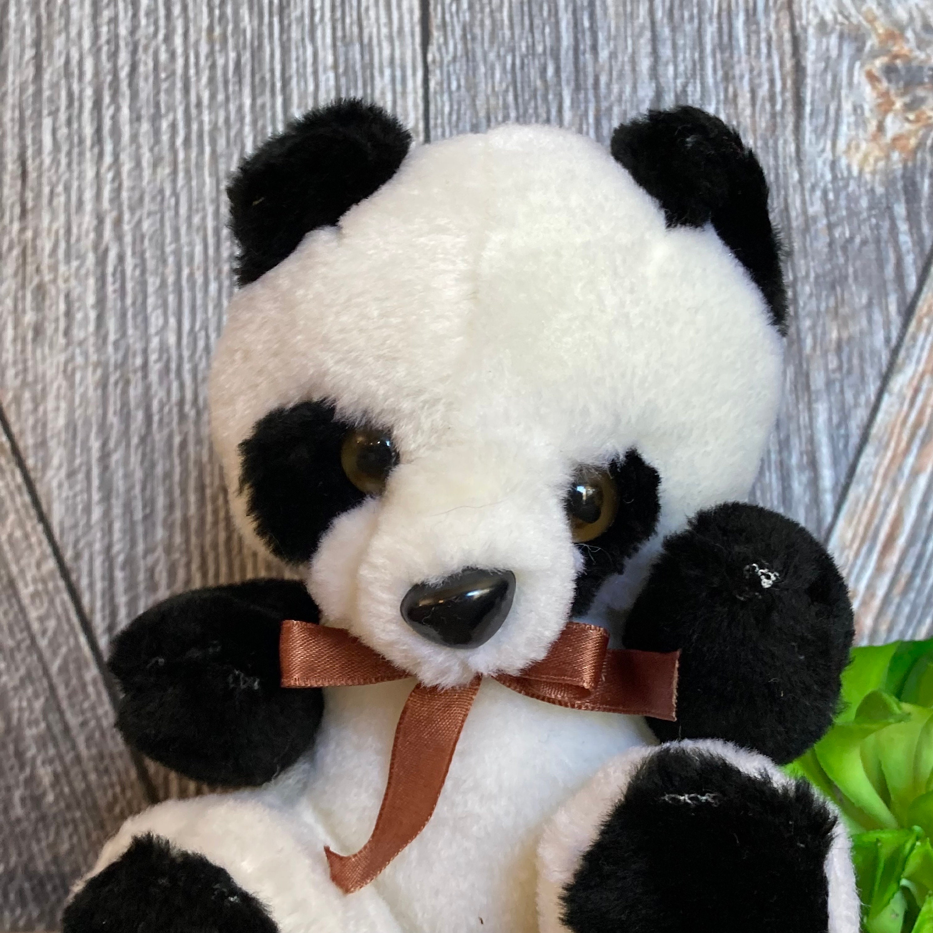 Vintage Panda Bear Plush, Small Teddy Bear Panda, Black and White