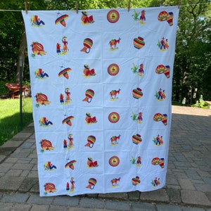 Vintage Mexican Tablecloth {Retro Colors} Fiesta Spring Summer Bright Flower Mexico Hat Table Cloth Card Table Picnic Wedding Fiesta