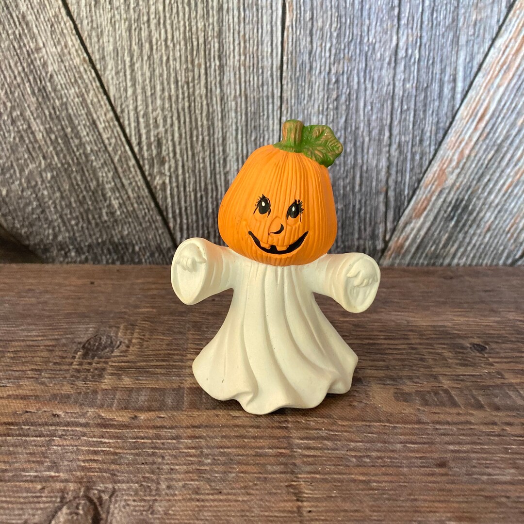 Vintage Halloween Figurine ceramic Pumpkin Ghost Halloween Decoration