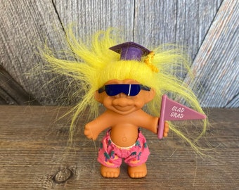 Vintage Graduation Troll {Russ Berrie Troll} Congratulations Graduation Gift Small 3 in Summer Glad Grad Free Summer Troll Doll