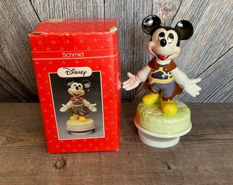 Vintage Mickey Mouse Musical Figurine Music Box Disney Schmid Everything is beautiful Ceramic Figure Walt Disney Mickey Mouse Toy 90's Toy