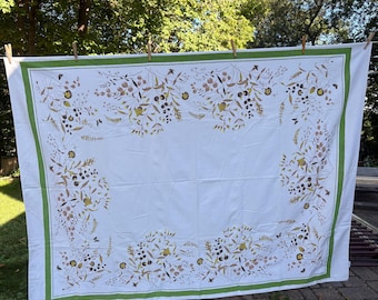 Vintage Fall Floral Tablecloth 70 x 52 inch, Vintage Floral Flowers brown avocado Flowers Wedding Candy Table Cloth Card Table, Ellathesella