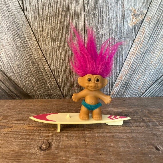 Vintage Surfer Troll Doll surf Board Swimmer Troll With Pink Hair