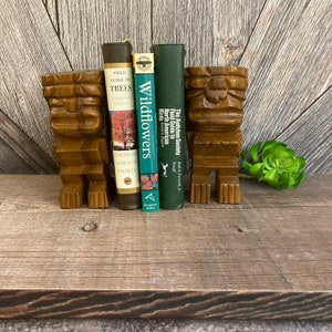 Wood Aztec Totem Bookends Vintage Handmade Carved Wood Art Gift Idea ...