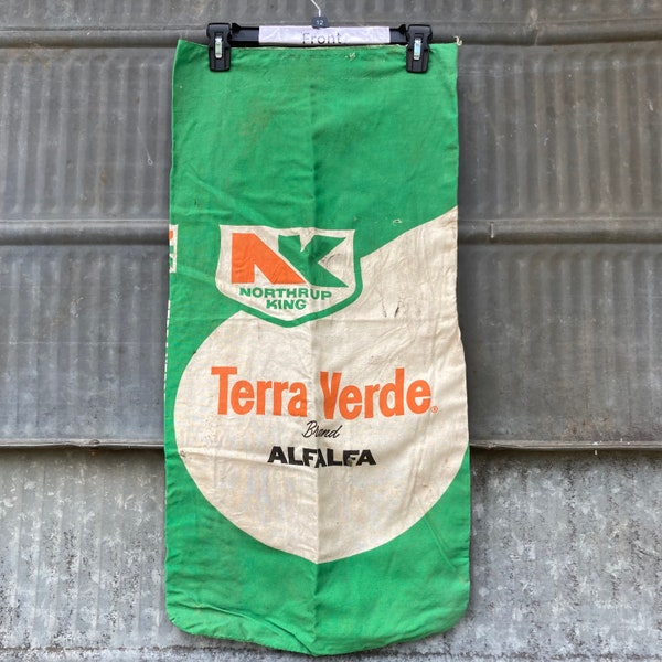 Vintage Northrup King Terra Verde Alfalfa Sack Cotton Muslin Sack 1960s project sack NK advertising sack NK Alfalfa seed Great graphics