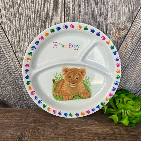 Vintage Wild Animal Baby Plate, Lion Dinnerware Melamine Vintage Disney Kid Baby Dishes Plastic Melmac Animal Lover Plate Set