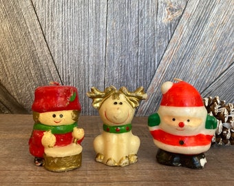 Vintage Christmas Candle Lot Santa Reindeer Drummer Boy Wax Candles Holiday Candles Vintage Wax Decorations Ornaments