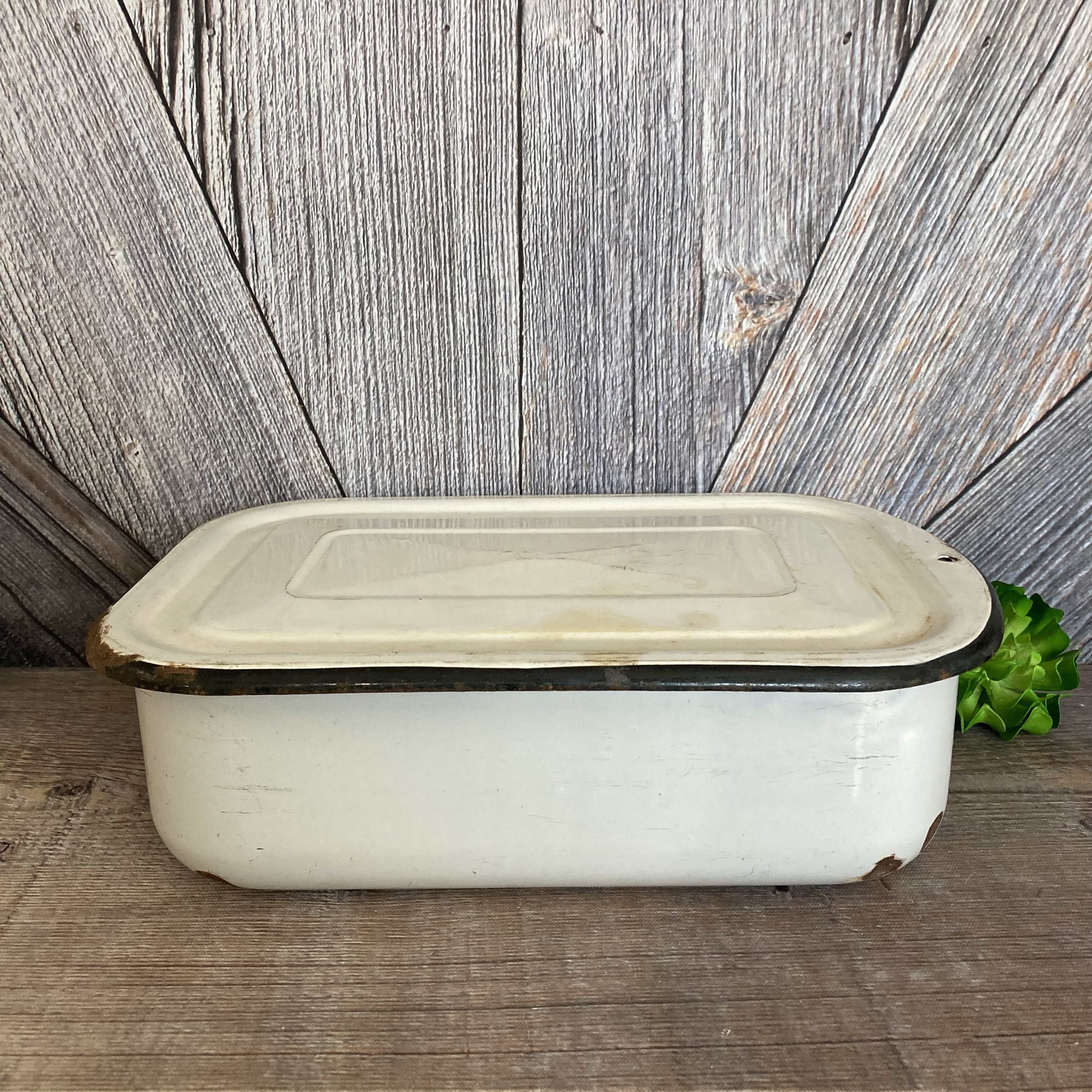 Vintage Refrigerator Enamel Box Drawer W/ Lid Vegetables Crisper