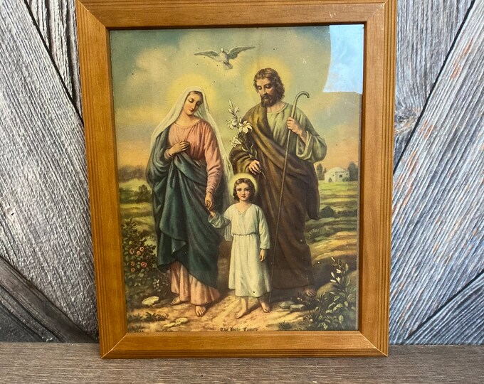 Vintage the Holy Family Print Jesus Virgin Mary Joseph Holy Spirit Dove ...
