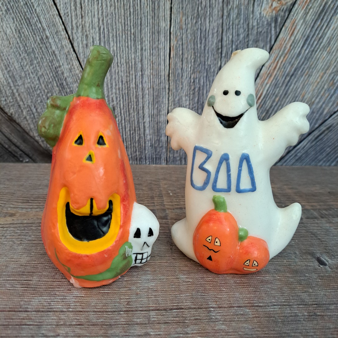 Pair of Vintage Halloween Candles, Jack O Lantern With Skull and ...