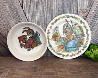 Vintage Peter Rabbit Kids Plastic Dishes Plate Bowl and Cup and