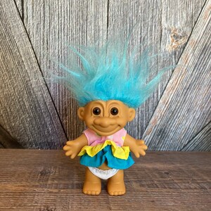 Vintage Troll Doll {Russ Berrie Troll with Hair} Troll in Sun Dress {5 inch Troll} Vintage Troll Doll Easter Basket Filler Summer Dress