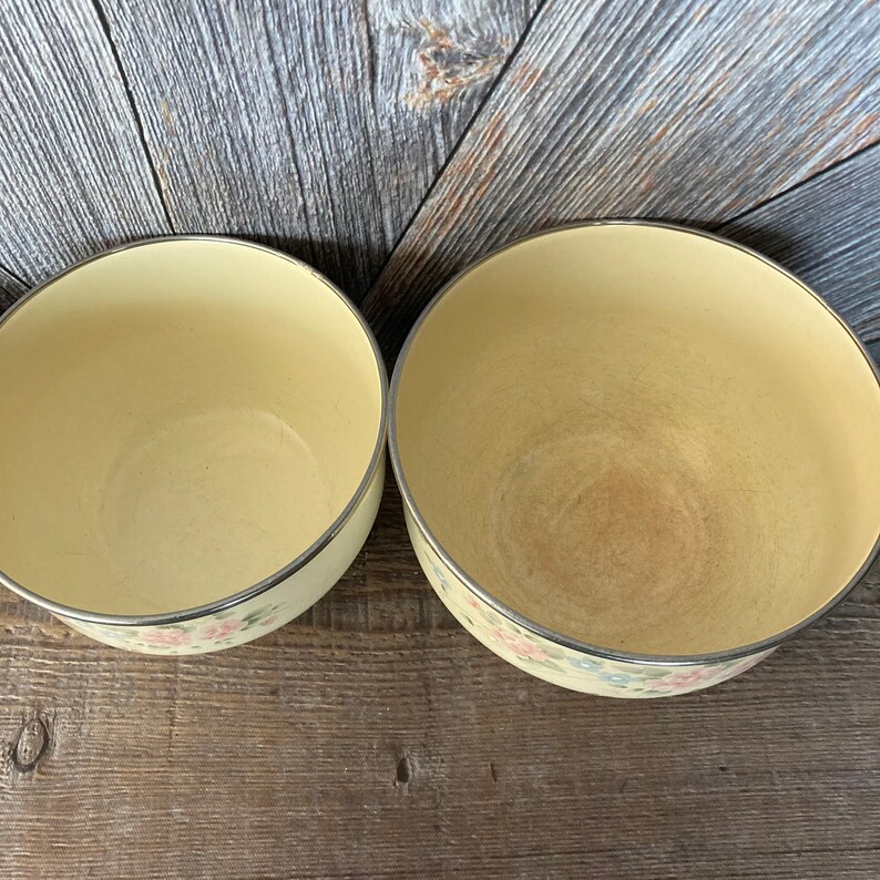 Vintage Enamel Bowl Set Floral Print 7.5 Inch Bowl Indoor Etsy