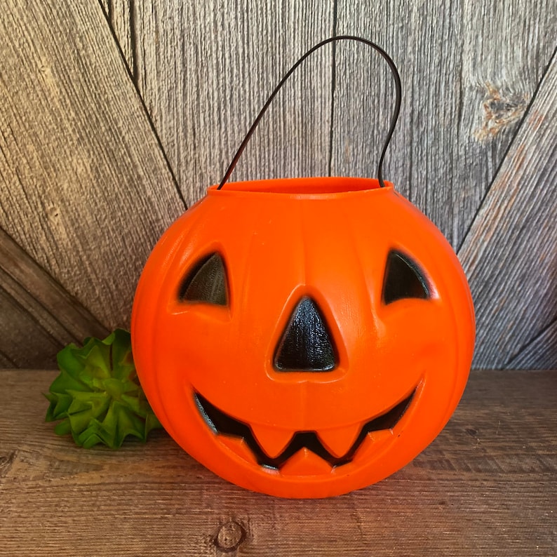 Vintage Pumpkin Halloween Bucket {blow Mold Pumpkin Trick or Treat ...