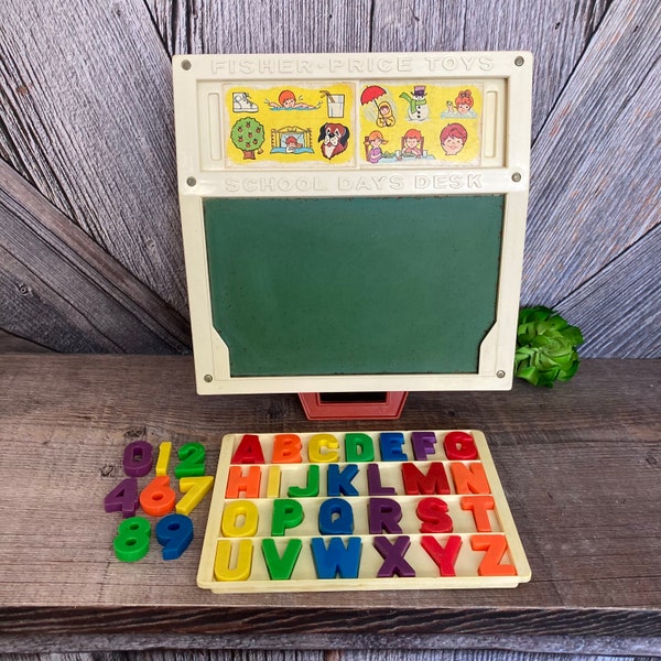 Vintage Fisher Price School Days Desk, Chalkboard and Magnetic Letters 176 FP 1972 Learning Desk, Kids Toy, Homeschool Toy, Letters Numbers