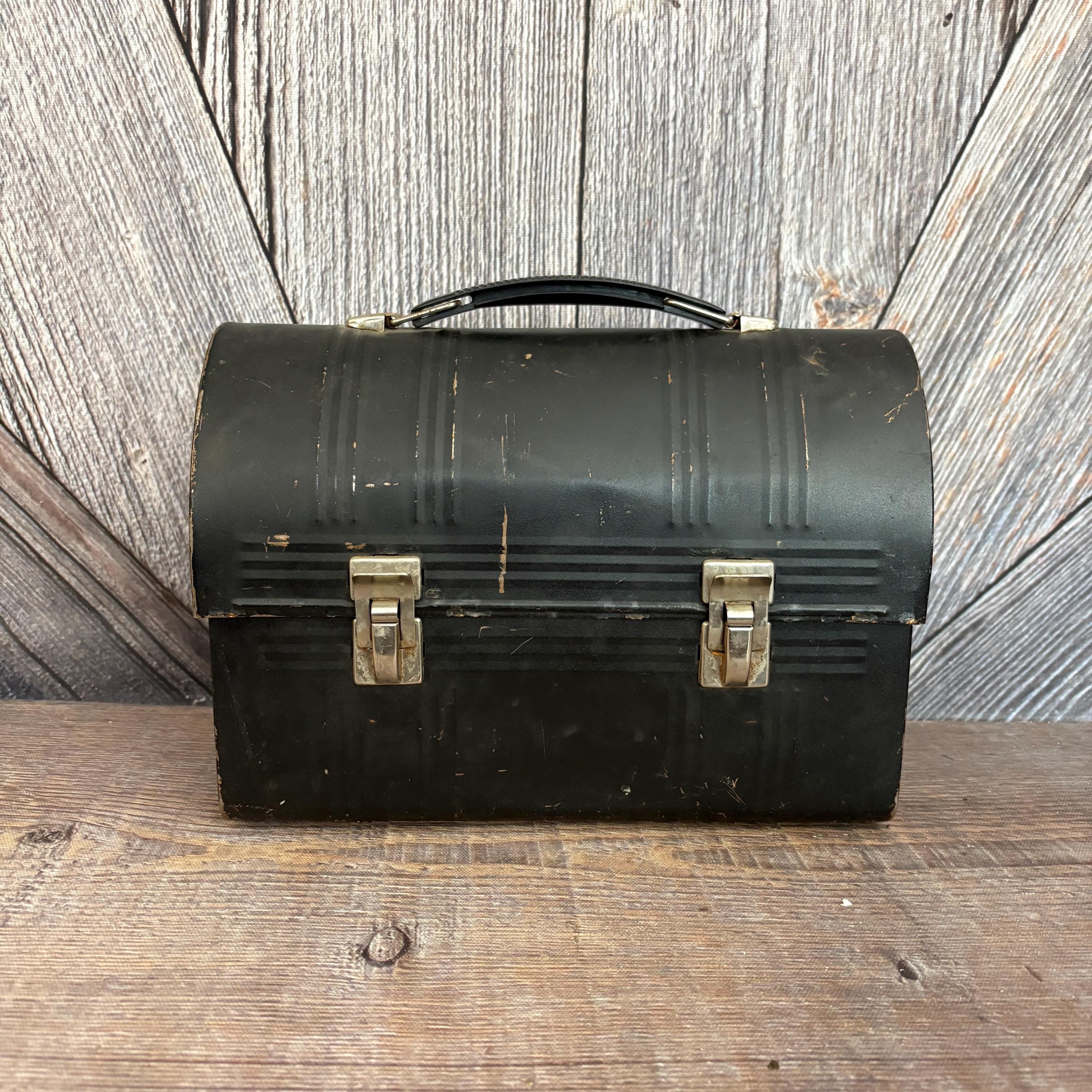 Vintage Metal Lunch Box, Black Domed Lunch Bucket, Lunch Pail
