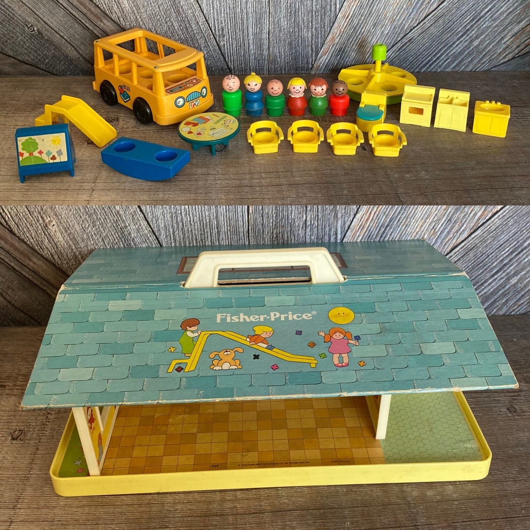 Vintage Fisher Price Little People Nursery School COMPLETE {play Family  School With Furniture and People} Little People Toy 929 70s 80s Toy 
