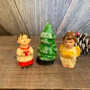 Vintage Christmas Candle Lot Gurley Choir Boys Christmas Caroler Wax Candles Angel Tree Holiday Candles Vintage Wax Decorations Ornaments