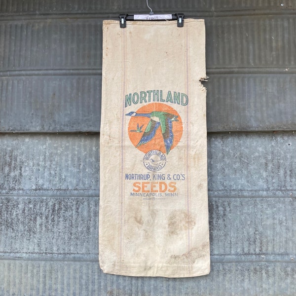 Vintage NK Northland Seed Sack Cotton Muslin Sack Printed both sides Northrup King Seed Co. Minneapolis MN advertising. Flying Geese sack.