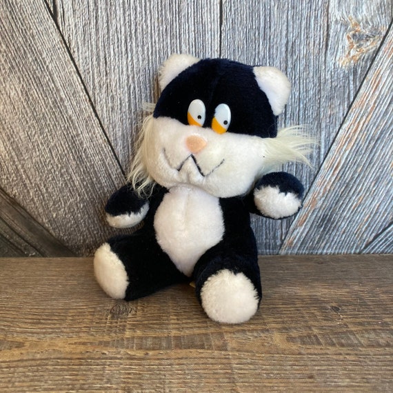Vintage Cat Plush Toy Swib Black and White Cat 1984 80's Toy