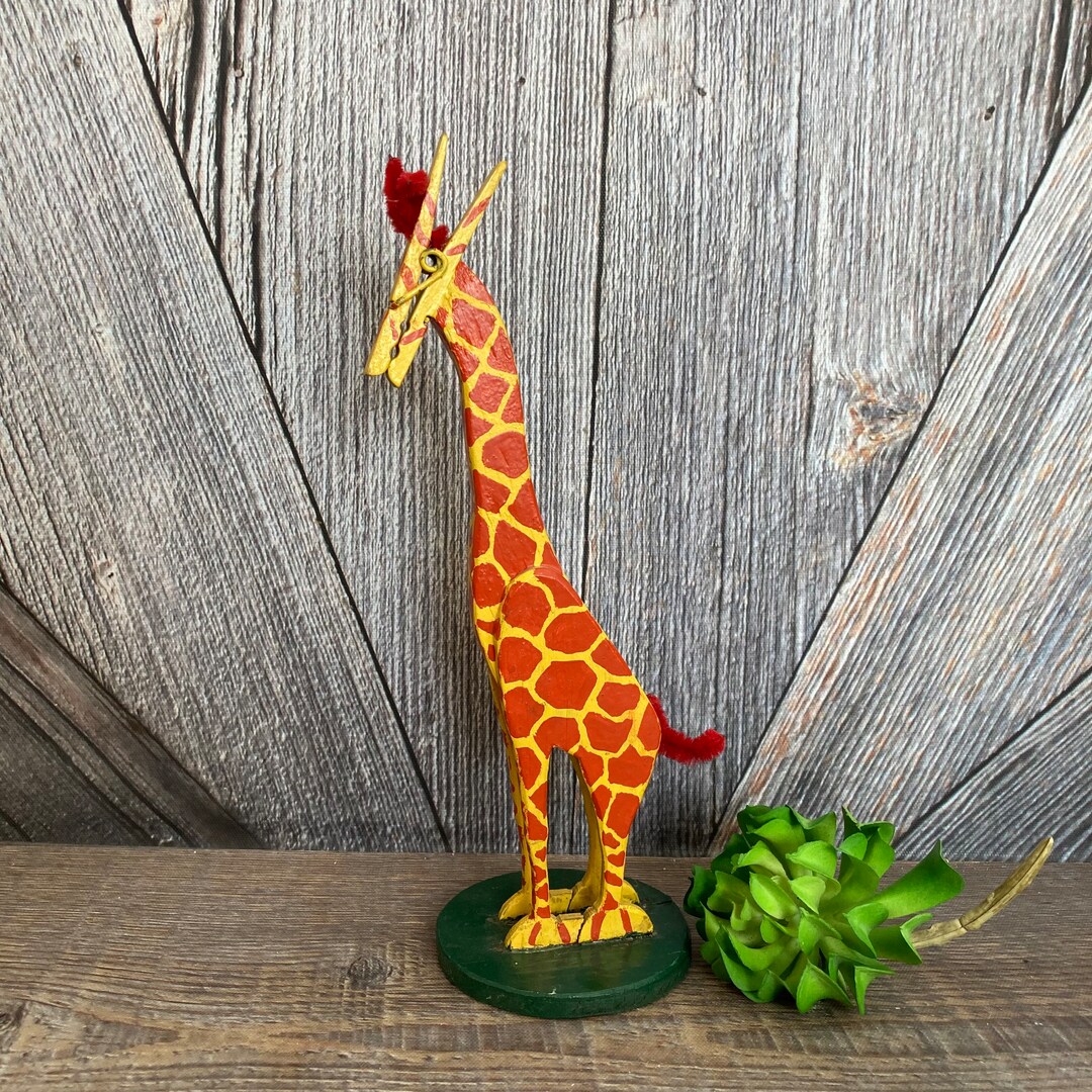 Vintage Giraffe Clothespin Recipe Holder Grocery List Paper Etsy