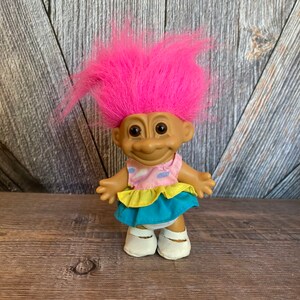 Vintage Troll Doll {Russ Berrie Troll with Hair} Troll in Sun Dress {5 inch Troll} Vintage Troll Doll Easter Basket Filler Summer Dress
