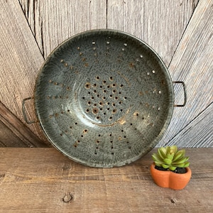 Vintage Enamel Colander Metal Enamelware Strainer Sieve Metal Strainer DIY 50&#39;s Repurposed Lamp Bowl with Stand Holes Ecofriendly No Plastic