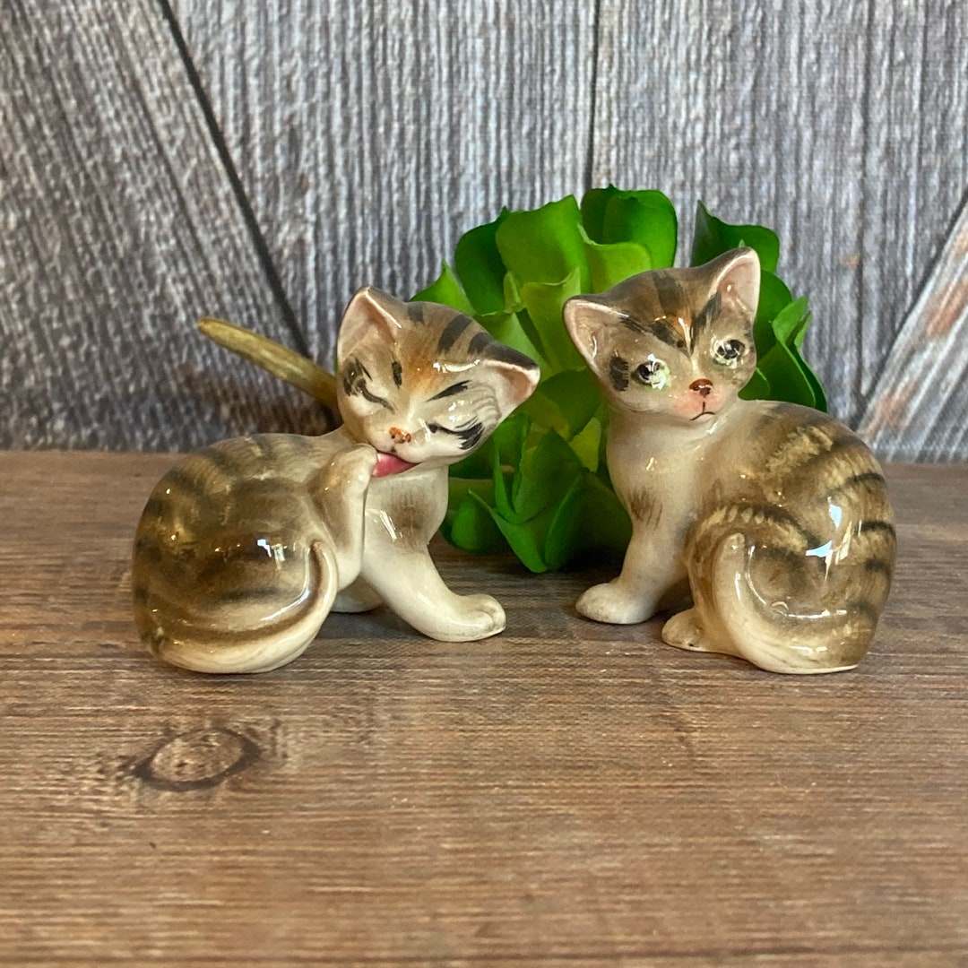 2 Vintage Cat Figurines Made in Japan Miniature 2.5 Inch Small Etsy