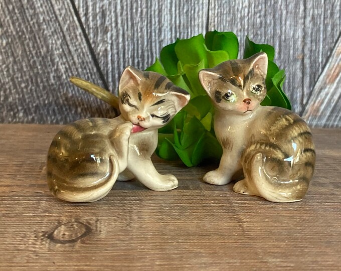 2 Vintage Cat Figurines Made in Japan Miniature 2.5 Inch Small Kittens