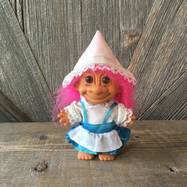 Vintage Dutch Troll Doll {Dutch Girl Troll with Pink Hair Hat} Russ Berrie {5 inch Troll} Vintage Troll Doll International Around World