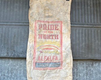 Vintage Pride Of the North Alfalfa Seed. Great project bag in good shape. Med weight Cotton linen feed sack Twin City Seed Co. MPLS MN