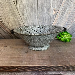 Vintage Enamel Colander Metal Enamelware Strainer Sieve Metal Strainer DIY 50&#39;s Repurposed Lamp Bowl with Stand Holes Ecofriendly No Plastic