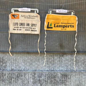 Vintage canvas cloth nail pouch lumber yard advertising, Pick 1 Lloyd Lumber Mankato or Lamperts Great condition Andersen Windows Art supply